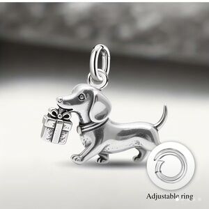 Pandora Sterling Silver 925 Dachshund Dog Charm Pendant Carrying a Present